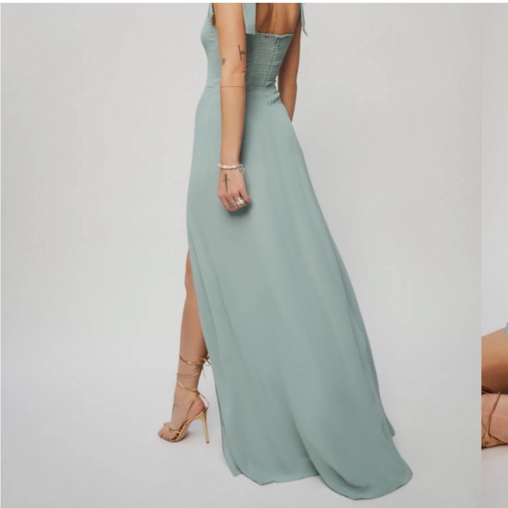 Reformation Celadon Green Blue Westerly Tie Strap Maxi Gown Dress Sz 10 Wedding - Picture 4 of 16
